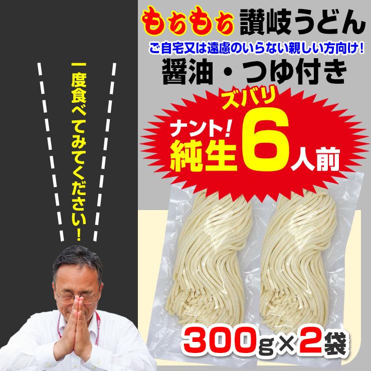 純生 讃岐 うどん ドーンと6食 便利な個包装 300g×2袋 600g 醤油 つゆ付 送料無料   得トクセール 特産品 訳あり