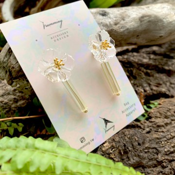 耳環 罌粟花 花 樹脂 銀飾 耳夾 琉璃 禮物 禮盒 手工 透明 夏天