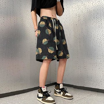 輕熟風冰絲六分褲男夏季可下水沙灘短褲夏威夷花褲衩運動休閑褲子