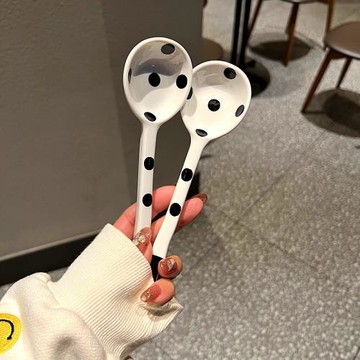 赫本風波點餐具陶瓷勺子長柄勺稀飯勺防燙勺可愛喝湯勺調羹湯匙