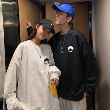 情侶無帽衛衣潮流小眾設計感秋冬季圓領寬松oversize百搭情侶衛衣