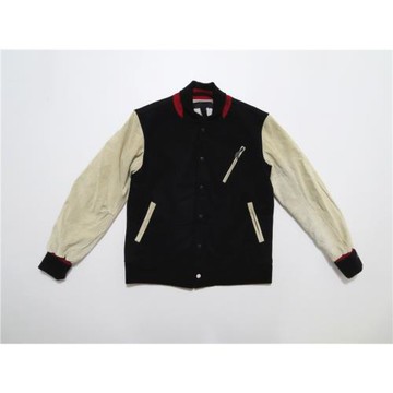 美式暗黑街頭潮牌加州復古拼色拼接棒球領街舞bboy素款毛呢夾克