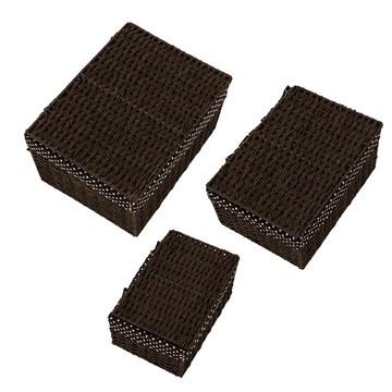 【dayneeds】森田布藝編織附蓋收納籃[3入組] 兩色可選咖啡色3入組