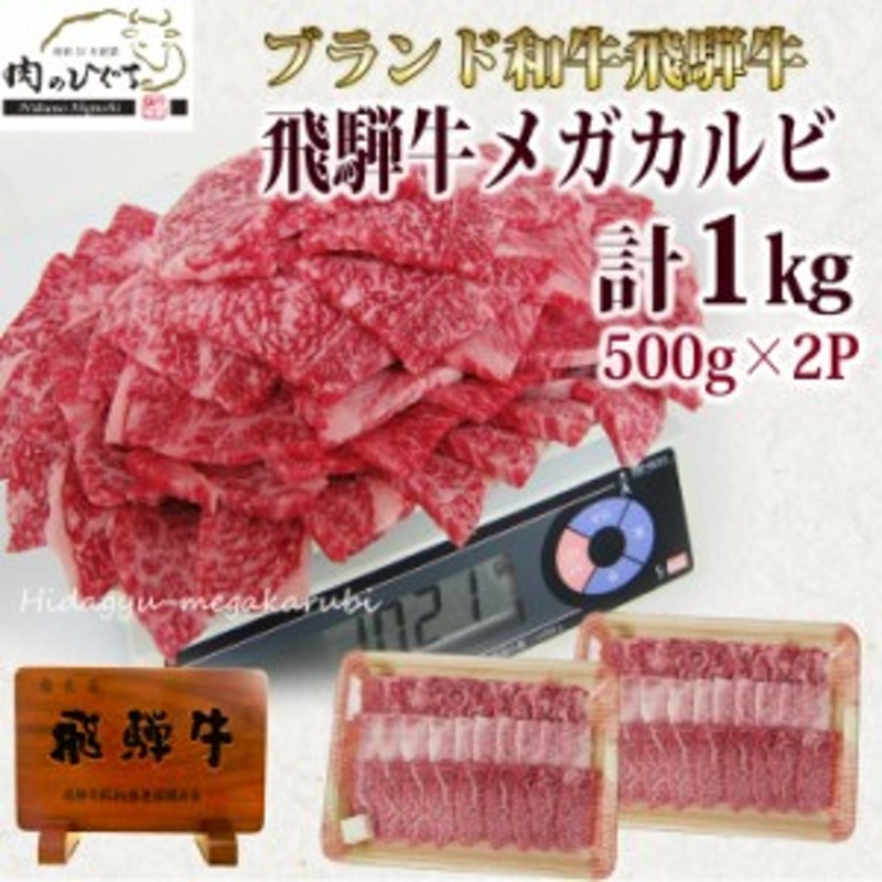 送料無料 メガ盛 飛騨牛 カルビ 焼肉用 1kg 500gx2 約４～5人前 肉