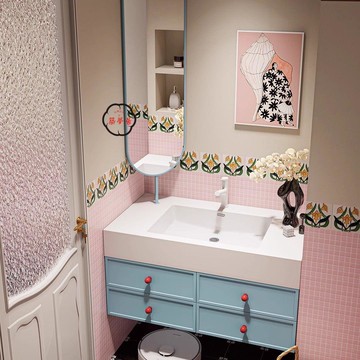 免運/附發票 浴室櫃 洗臉盆櫃 洗漱台盆 多巴胺法式奶油浴室櫃壹體杜麗家可麗耐洗臉盆橡木洗漱衛生間無縫工廠現貨直銷 售後保障 全館八折 5z12