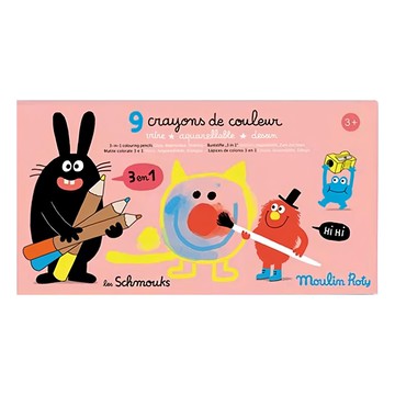Moulin Roty 可洗式3合1蠟筆 (9色) 奇趣怪誕  1組