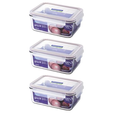 Glasslock 紫色系列 長方形保鮮盒  3 個容器 + 3 個蓋子  3個