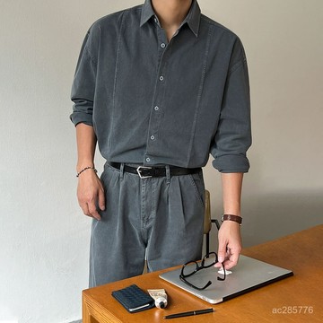 複古水洗休閒襯衫男春季寬鬆長袖襯衣韓版潮流痞帥牛仔外套 ZHEY