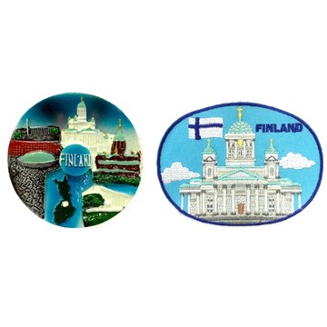 造型布貼＋磁鐵【2件組】 芬蘭旅遊地標立體冰箱貼＋芬蘭白教堂貼章 彩色磁鐵 冰箱磁鐵 白板磁鐵 地標磁鐵 立體磁鐵 _廠商直送