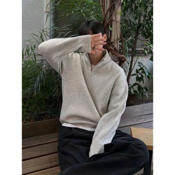 碧舍韓系休閑秋冬毛衣男潮流青年翻領立領保暖針織衫毛衫上衣套頭