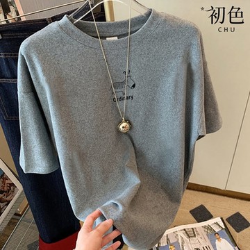 初色 圖案印花圓領短袖寬鬆T恤上衣女上衣-共2款3色-32878(M-2XL可選)