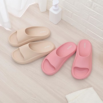 ARRIBA一片式厚底舒適拖鞋-桃、卡其-多尺寸任選