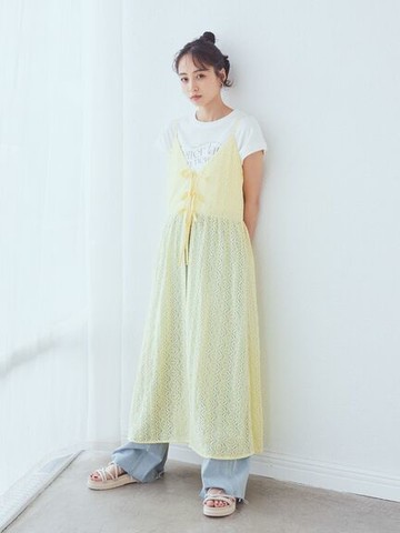 花朵蕾絲蝴蝶綁結吊帶洋裝(1K43L0H0730) - earth music&ecology