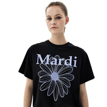 韓國 Mardi Mercredi TSHIRT FLOWERMARDI 韓製 經典印花 寬鬆短袖T恤 黑色淺紫色BLACK LIGHTPURPLE