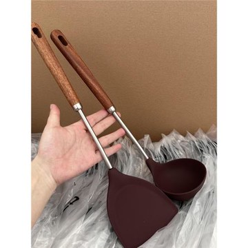 博尚家304木柄鏟耐高溫硅膠鏟不粘鍋專用炒菜鏟湯勺家用廚具套裝