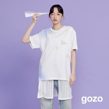【gozo】向月亮許願純棉寬版T恤(白色/深咖_F) | 女裝 圓領 休閒