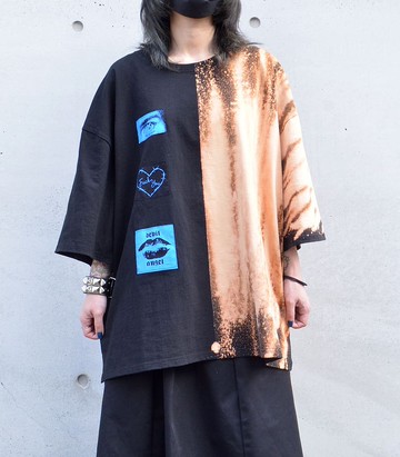 貼布綴飾大尺碼T恤 / 黑色 / F尺寸 / hellcatpunks / hcp-t-0171