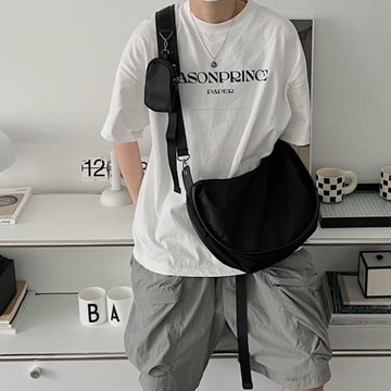 韓國極簡款百搭斜挎包男包大容量尼龍布單肩餃子包ins潮流大包包