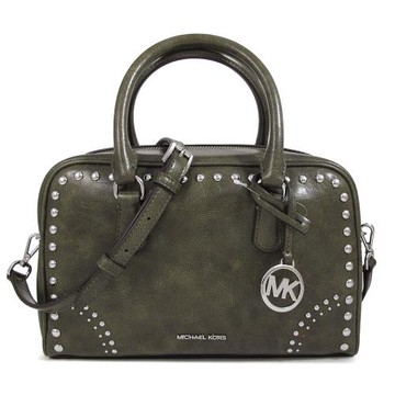 MICHAEL KORS 皮革銀鉚釘妝點手提/肩斜兩用包(橄欖綠色)