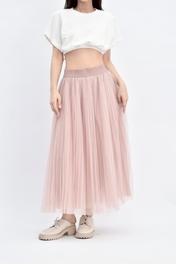 (M) lindarico質感紡紗鬆緊腰粉色長裙