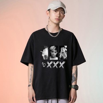 致敬xxxtentacion美式高街人像T恤hiphop男白色beatbox短袖女半袖