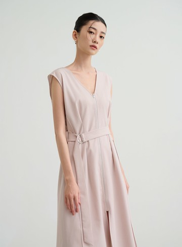 無袖拉鍊綁帶洋裝