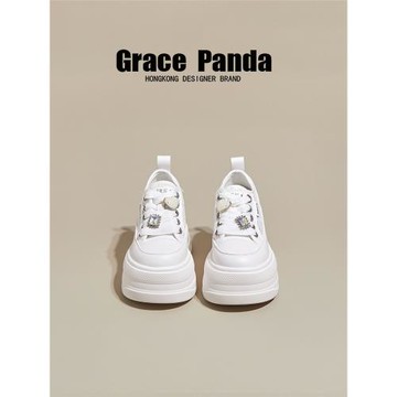 香港GP2025新款夏季厚底網紗小白鞋子松糕軟底內增高透氣薄款女鞋