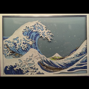 神奈川浪裡 紙雕掛畫