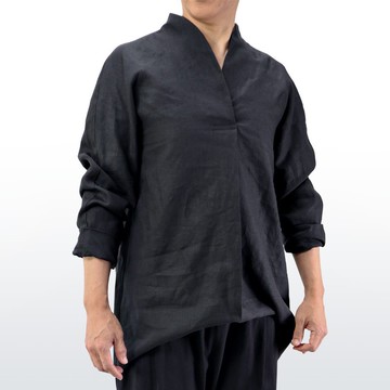 銀杏領衫  亞麻 | 黑色