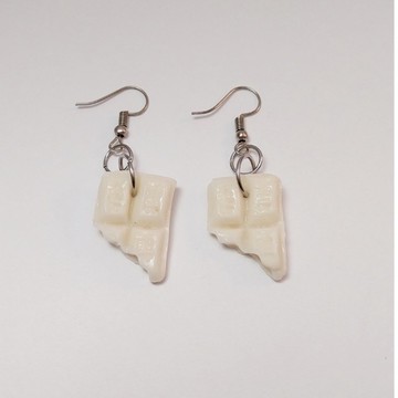 手工製作 巧克力磚 耳環 白 棕