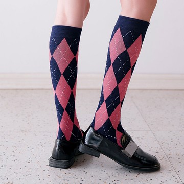 女襪 日系復古 菱格及膝襪 韓國森系JK襪 小腿襪 學院風 高幫運動 長筒襪