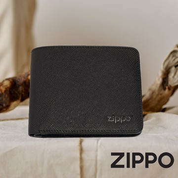 [隔日到貨] ZIPPO 原廠商品 黑色十字壓紋雙折皮夾 拉鍊款 2007077