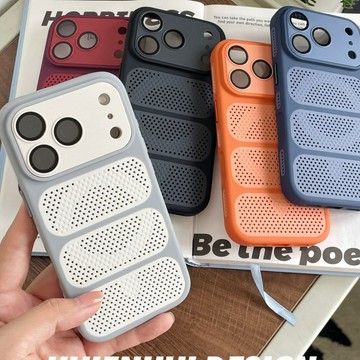 適用於iPhone17promax新款磁吸手機殼蘋果16多功能透氣散熱全包保護套15帶鏡頭膜大視窗14簡約鏤空新款