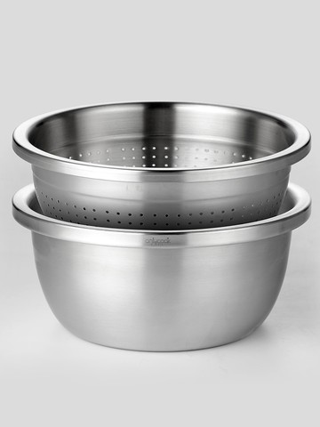 加厚食品級不銹鋼盆漏盆套裝廚房套盆洗菜盆瀝水籃淘米篩