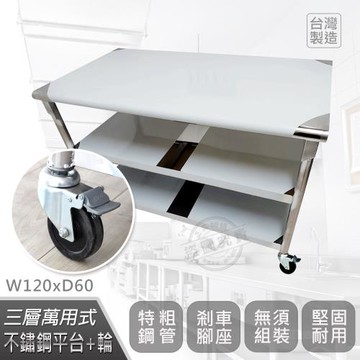 Abis 客製商品-豪華升級版60X120CM三層圓角430不鏽鋼桌-附煞車輪/料理桌/工作桌台(2尺x4尺)-1入