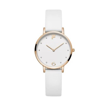 【FILA Watch】恆久極簡優雅時尚真皮腕錶-玫金白/38-6160-102