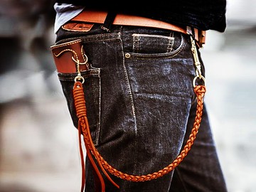 八股編織真皮錢包鏈(1cm直徑) / 騎仕皮革掛腰鏈 / 財布鏈 / 哈雷