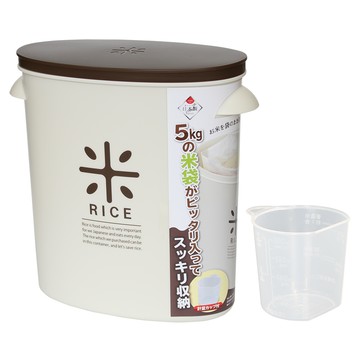 PEARL LIFE 珍珠金屬 日本製 袋裝米桶5kg 附量杯 儲米桶 米箱  31 x 15.5 x 32cm  1個  棕色
