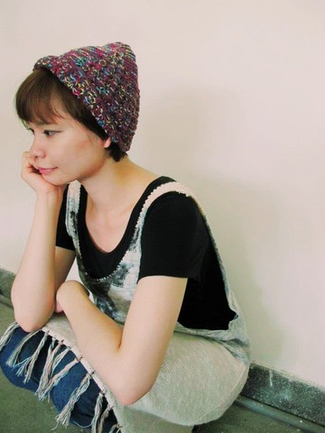 Lan 毛線帽子(暗葡萄紫底)