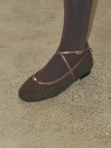 Dot X Strap Flat_Fur Brown