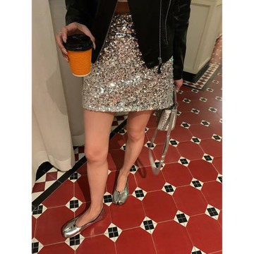 落落狷介 銀色亮片半身裙女小個子2025年新款春夏A字裙包臀裙百搭