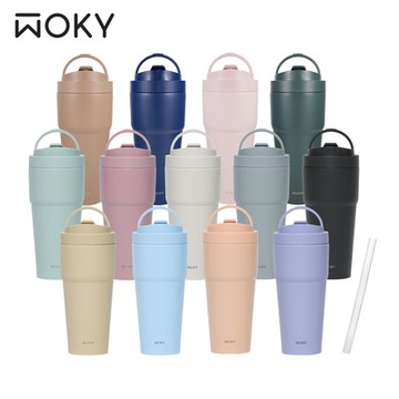 【WOKY 沃廚】(買1送1) 二代渾圓杯-雙層陶瓷750ml (含矽膠吸管)
