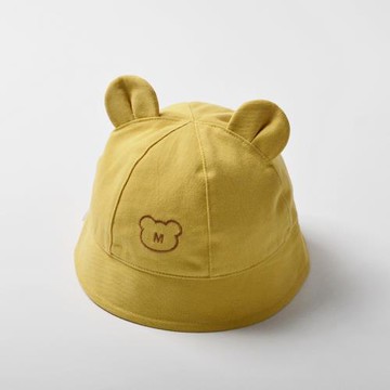 春秋季女寶寶純棉薄款可愛小熊漁夫帽兒童休閑防曬純棉遮陽帽子男
