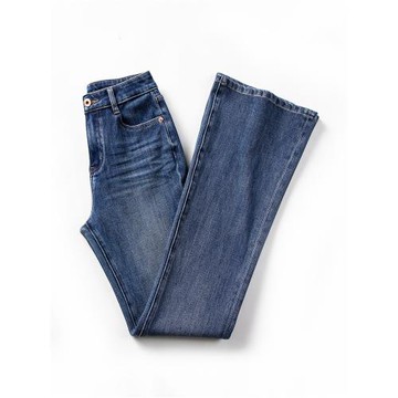 (免運)復古加絨微喇牛仔褲女小個子2025秋冬新款顯瘦彈力修身九分喇叭褲