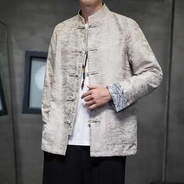 漢服男中國風唐裝春秋季夾克外套中式復古盤扣上衣休閑寬松中山裝