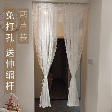 韓式免打孔蕾絲窗簾白紗成品網紅門簾飄窗隔斷裝飾白色窗紗紗簾