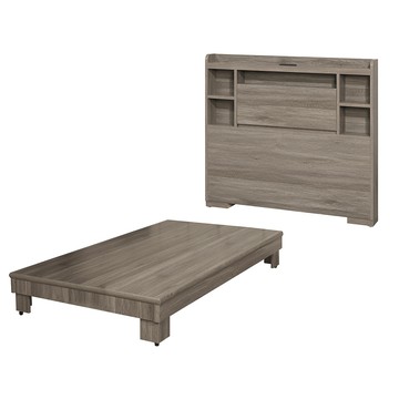 【顛覆設計】二件組 晶雅插座床頭片+加高床底(單大3.5尺)雪松色