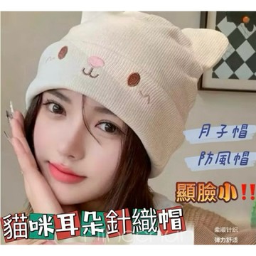 《台灣現貨免運》新款 貓耳朵針織帽 小臉帽 雙層保暖 月子帽 產後帽 防風帽 包頭毛 折疊帽 韓版保暖帽