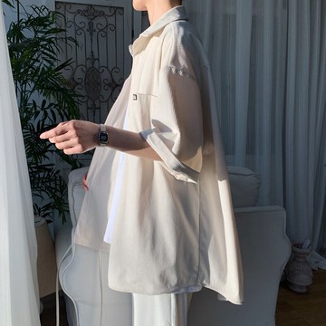 燈芯絨襯衫夏季七分袖襯衣高級感女裝冷淡風設計小眾溫柔韓系上衣