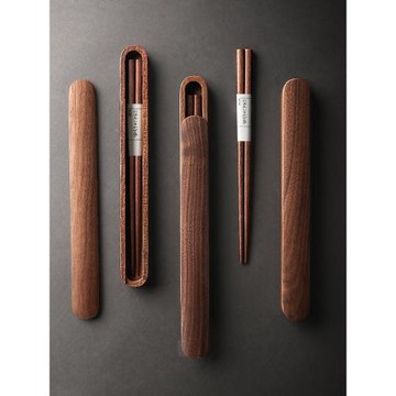 日式手工筷子便攜收納盒旅行環保筷復古胡桃木筷餐具學生木筷子盒